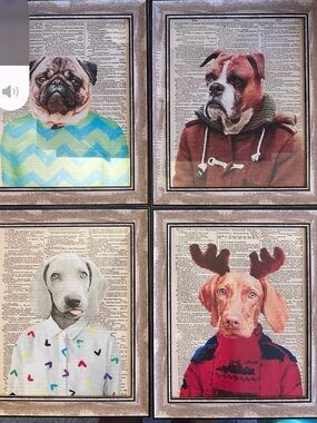 Whimsical Framed Dog Art Prints - Set of 4 (Multi-Color)